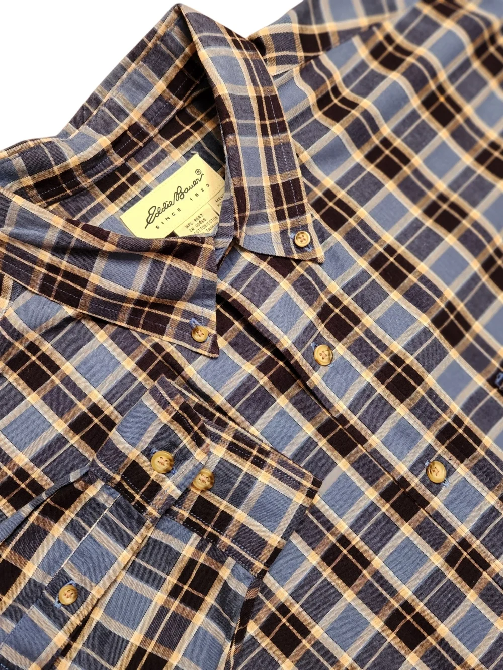 Eddie Bauer Men's Size Large Micro-Check Plaid Cotton Button-Down Shirt Office